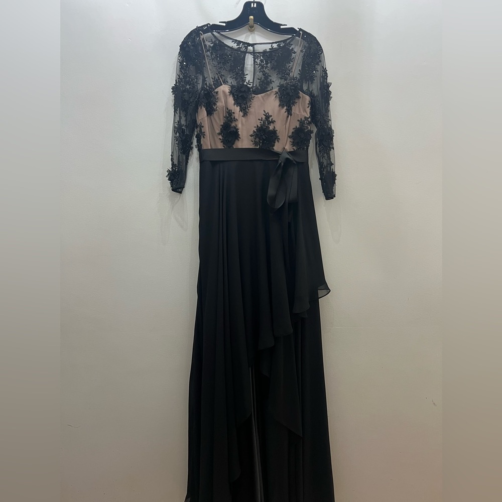 Black High-Low Lace Appliqué long sleeve Evening Dress - Picture 8 of 10